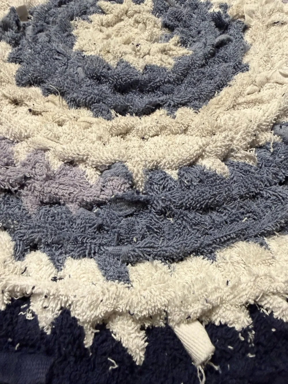 Handmade crocheted rag rug bathroom mat repurposed old towels Recycled 22.5”
